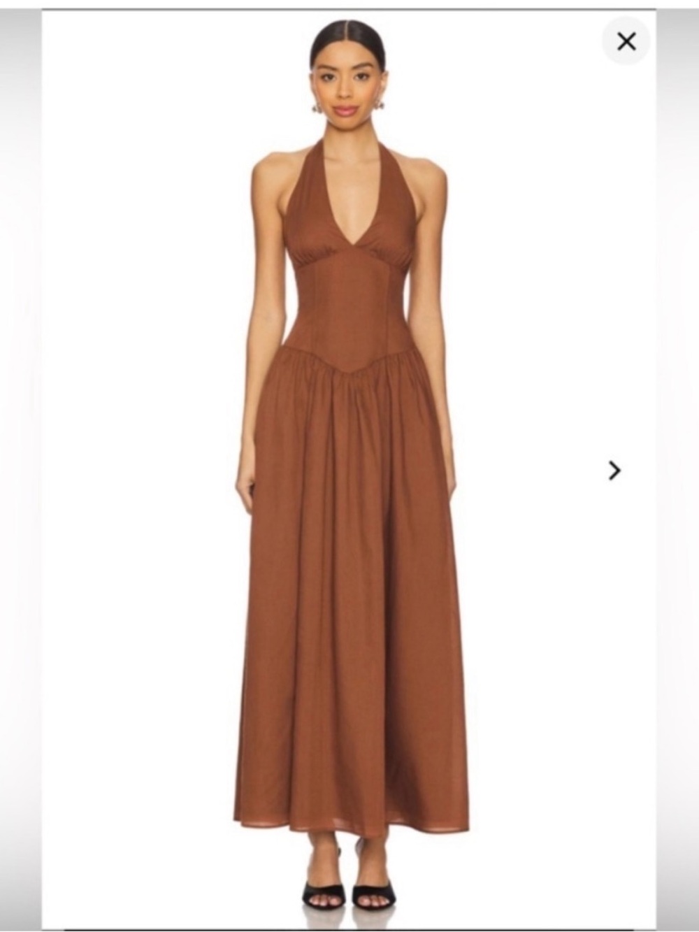 Halter-Neck Brown Maxi Dress with Fitted Bodice